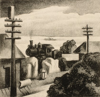 Very Rare Thomas Hart Benton (1889‑1975) Pencil Signed Lithograph, Titled 'The Station' 1929, Fath #1