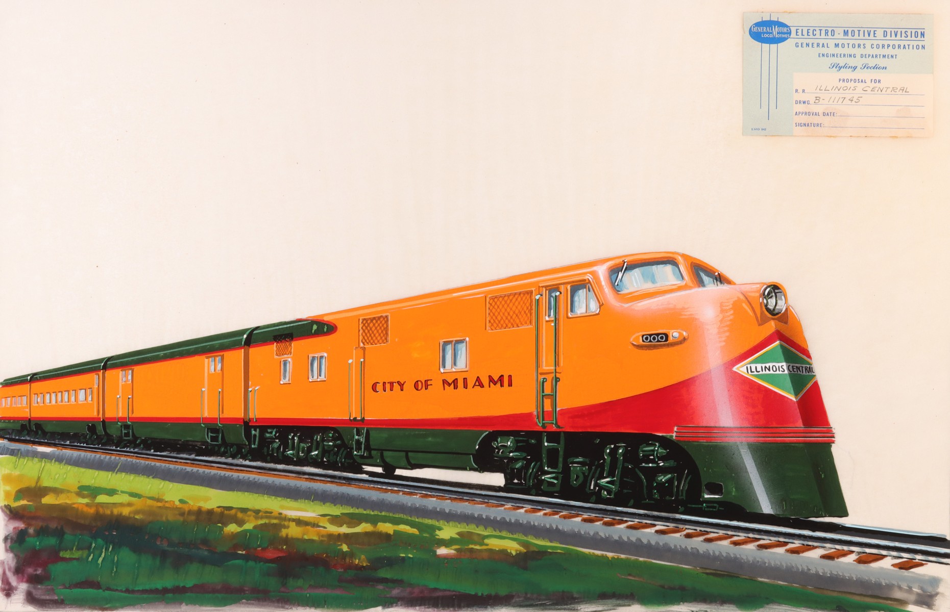 AN EARLY GM STYLING DEPT PAINTING FOR ILLINOIS CENTRAL