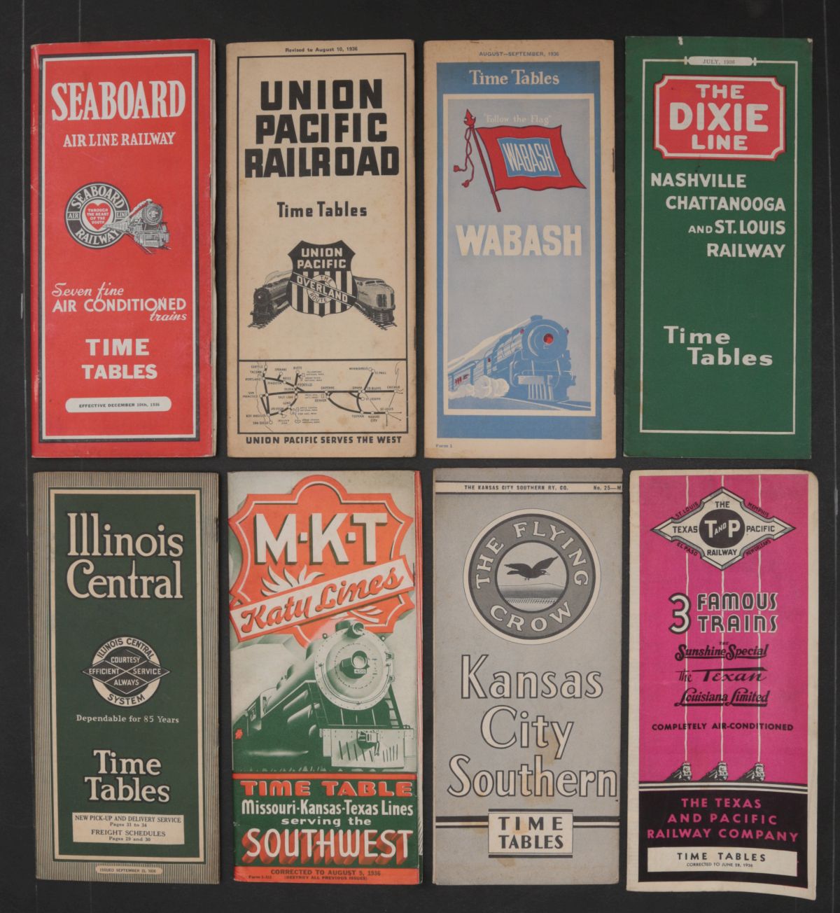 21 TIMETABLES FROM 15 DIFFERENT 1930s RAILROADS