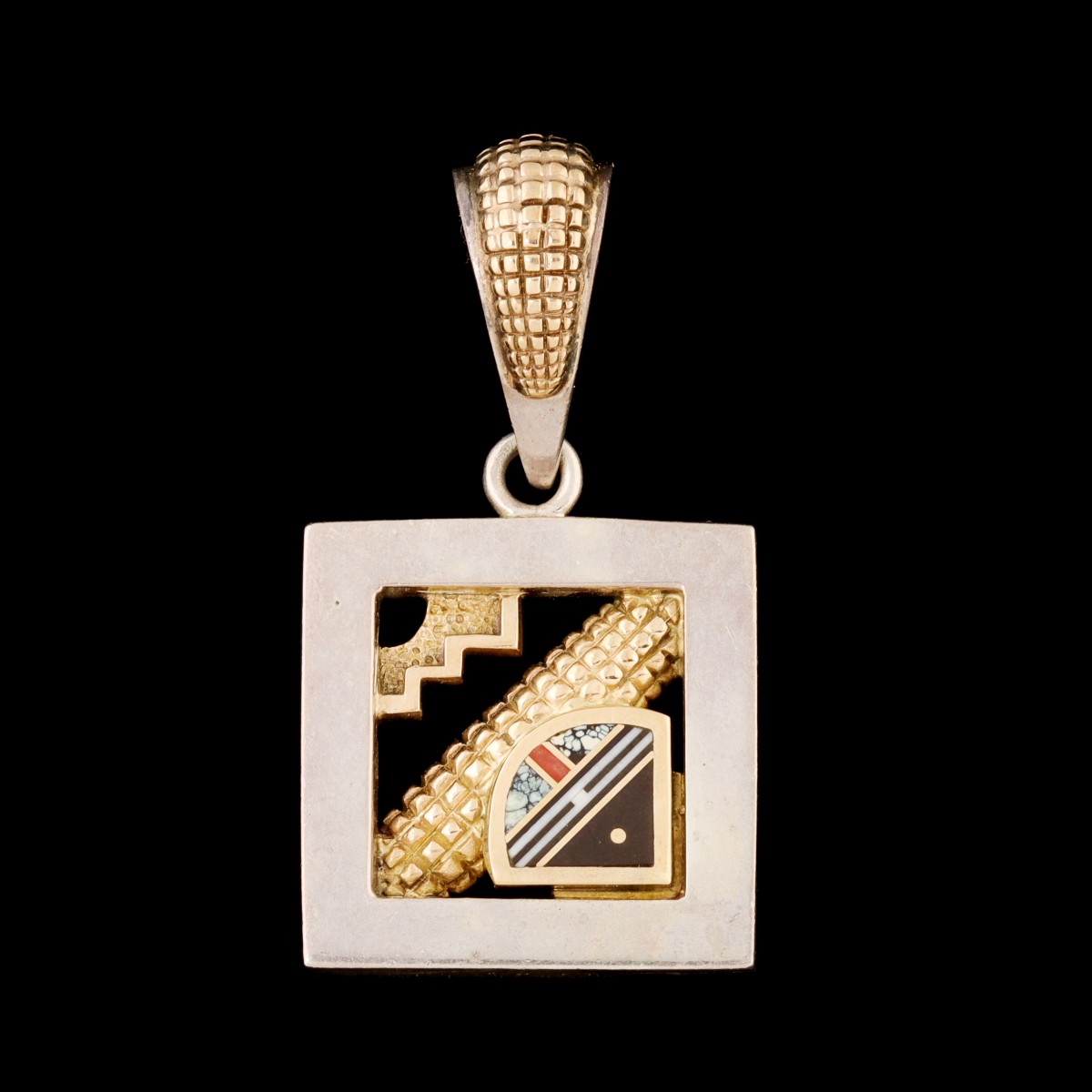 A VERY UNIQUE RAY TRACEY 14K & SILVER MODERNIST PENDANT