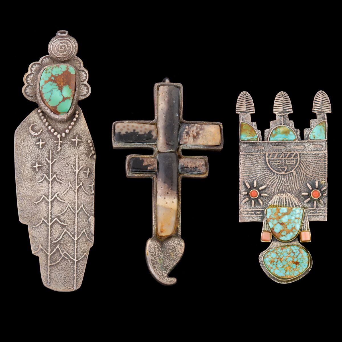 CORDELL PAJARITO AND OTHER CAST STERLING BROOCHES