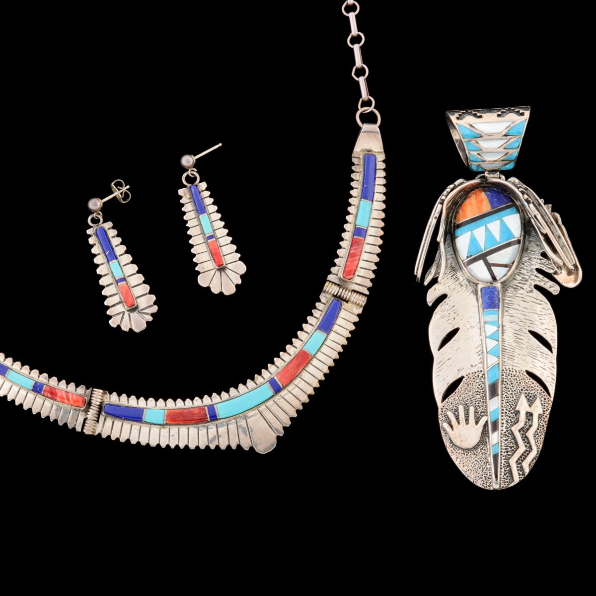 FAY BOYD AND OTHER INLAID STERLING NAVAJO JEWELRY