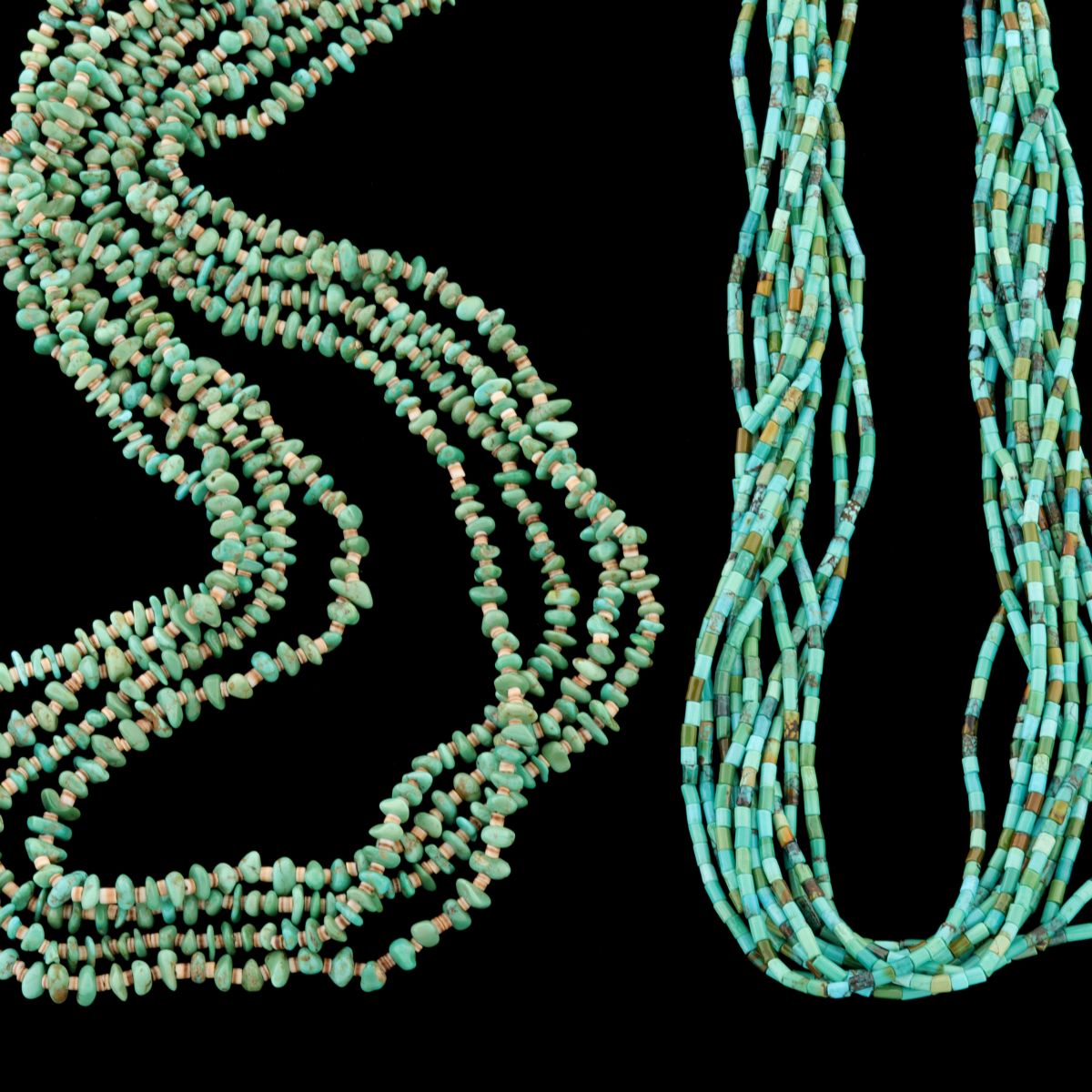 TWO NATIVE AMERICAN PUEBLO TURQUOISE NECKLACE STRANDS