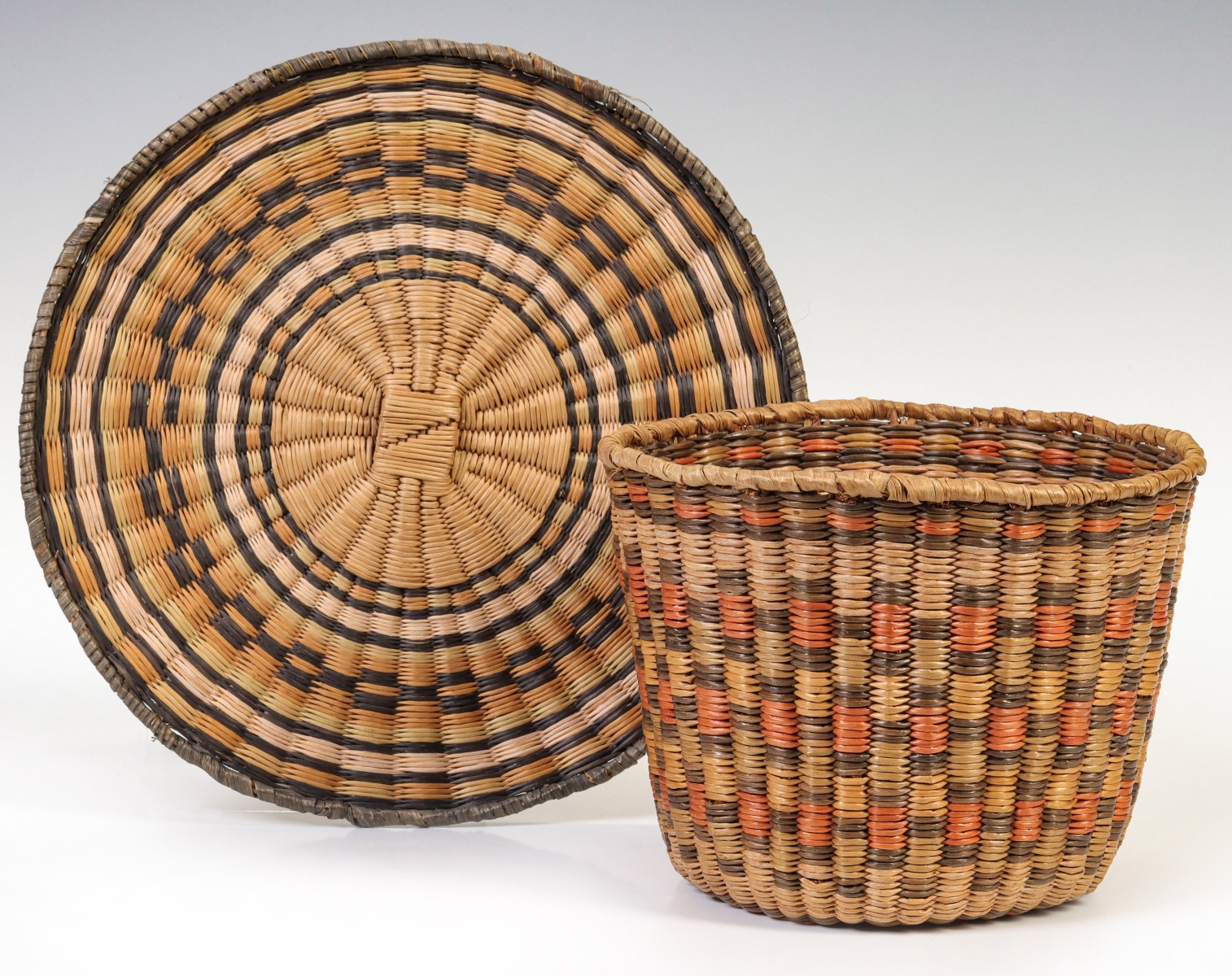 HOPI WICKER PEACH BASKET AND TRAY IN MULTIPLE COLORS