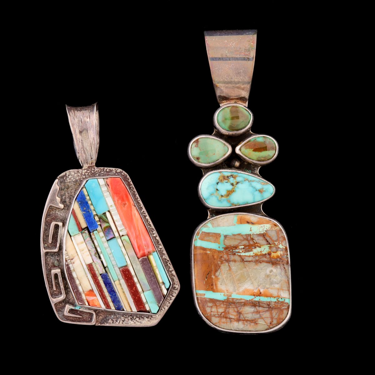 TWO DIFFERENT EXAMPLES NAVAJO MULTI-STONE INLAY JEWELRY