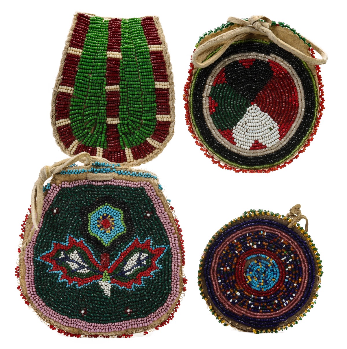 FOUR NATIVE AMERICAN BEADED POUCHES