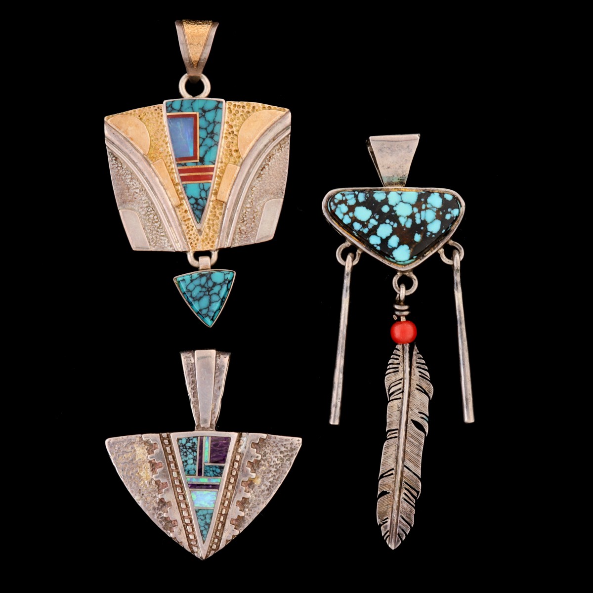 INLAID PENDANTS INCL. TRACEY/KNIFEWING WITH 14K