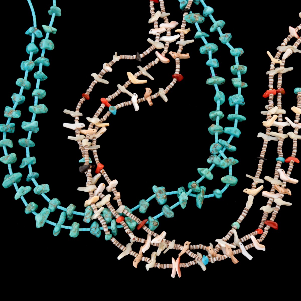 MULTI-STRAND FETISH AND TURQUOISE NUGGET NECKLACES