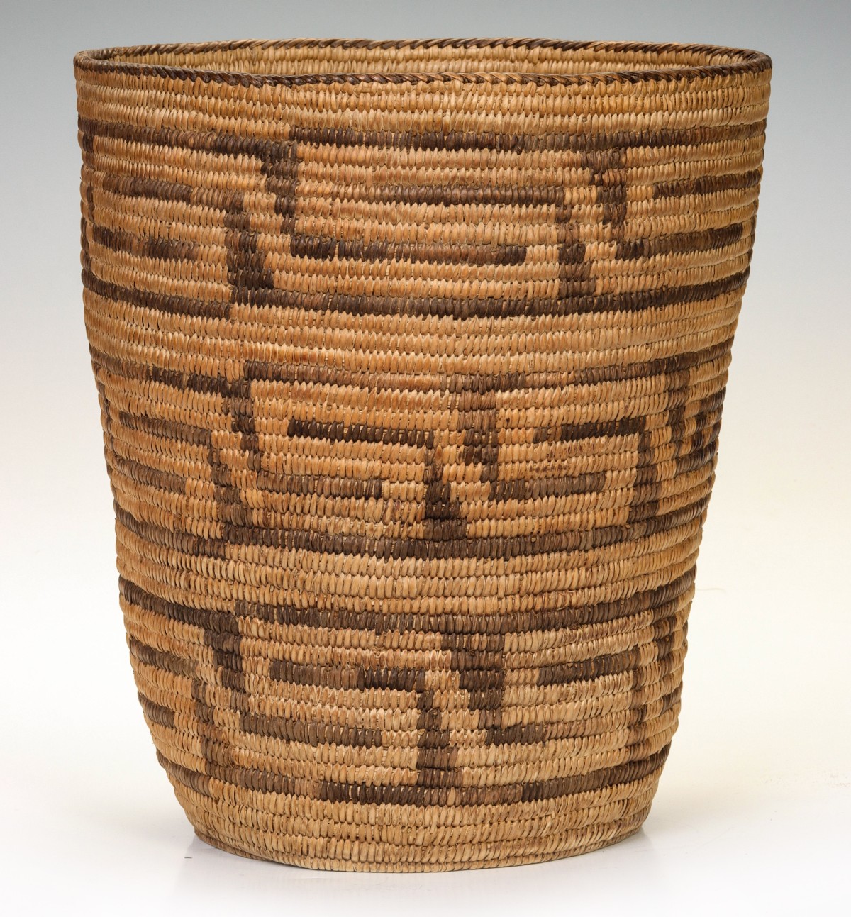 A TALL PIMA BASKETRY CONTAINER WITH KEY PATTERN C. 1900