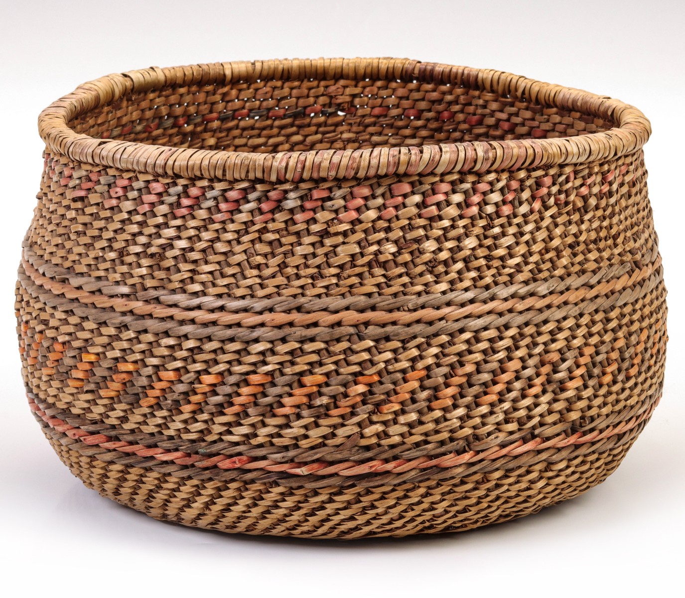 A CALIFORNIA HAVASUPI TWINED BASKETRY BOWL WITH COLORS