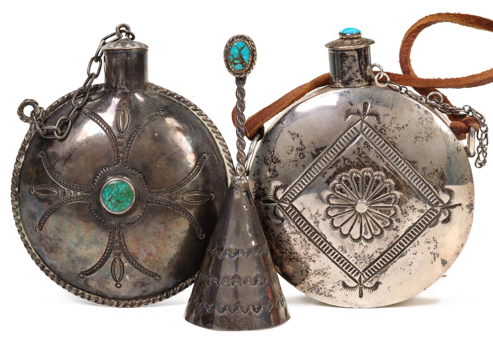 NAVAJO STERLING SILVER OBJECTS WITH STAMPED DECORATION