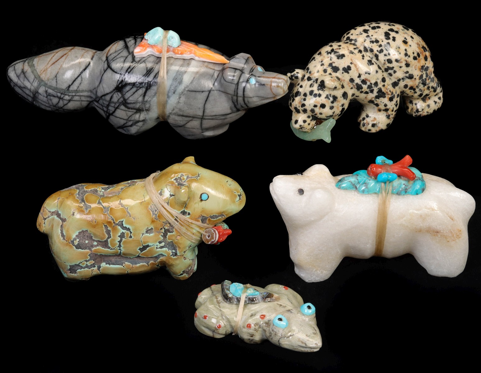 CARVED DALMATIAN STONE AND OTHER ZUNI FETISHES