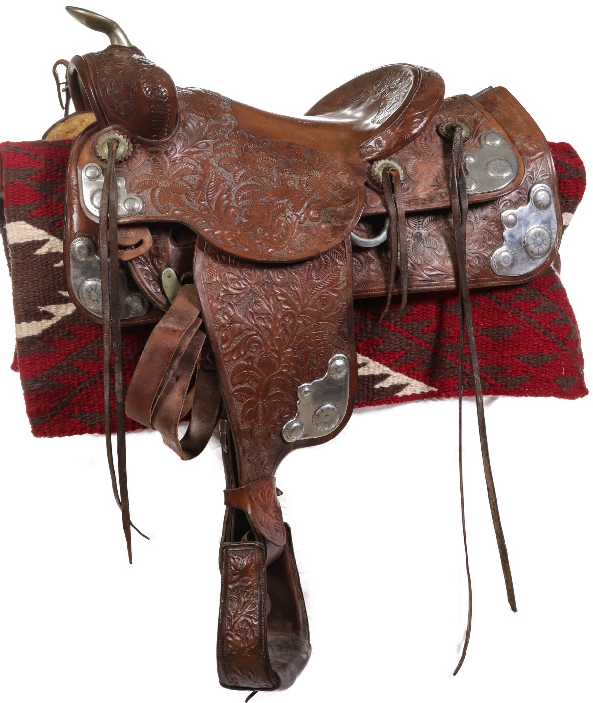 CHARLES P. SHIPLEY HAND TOOLED SADDLE WITH SILVER