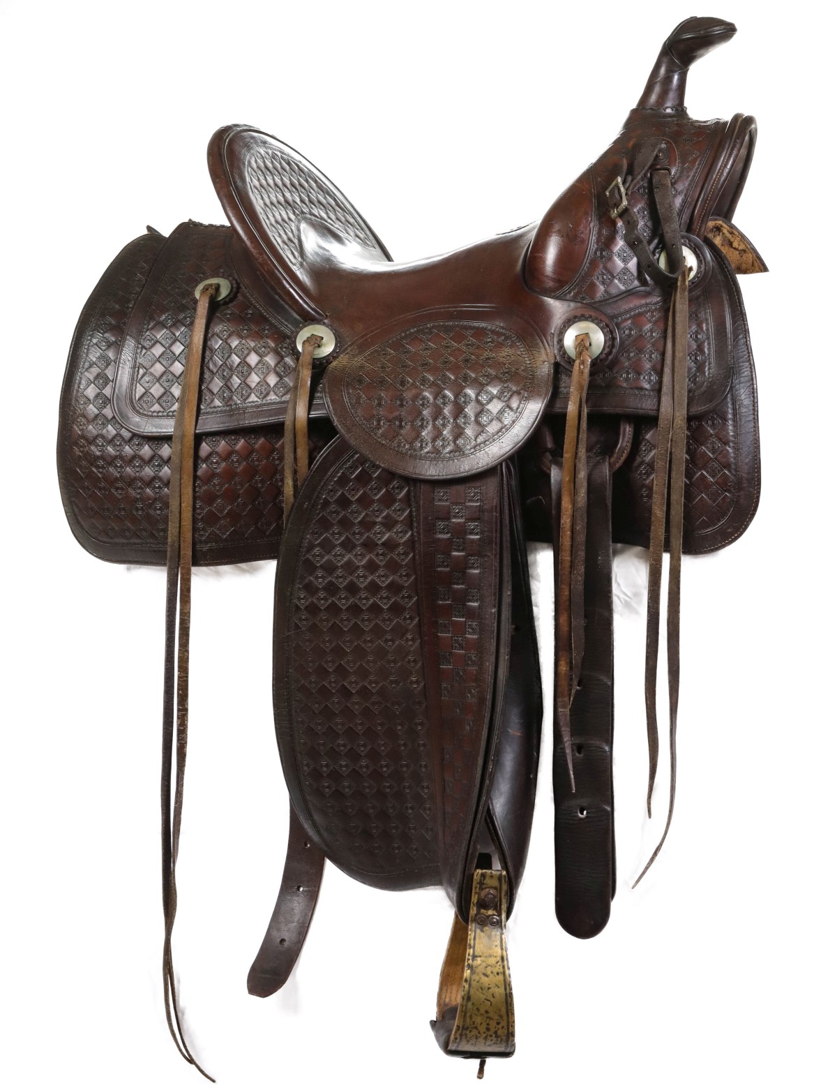 A HANDSOME EARLY HIGH BACK SADDLE STAMPED C. P. SHIPLEY