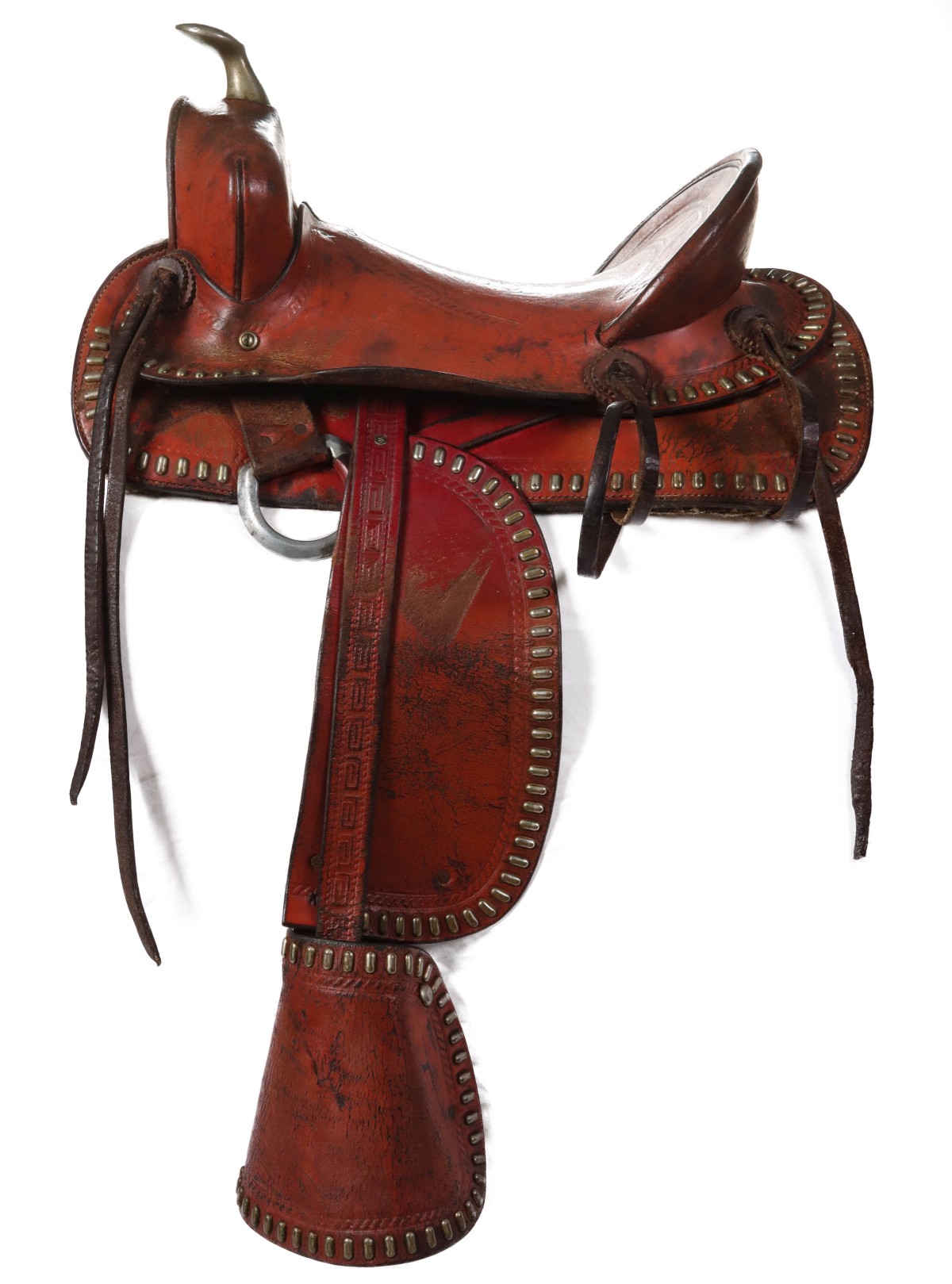 A CHARLES P. SHIPLEY YOUTH SADDLE WITH NICKEL STUDS