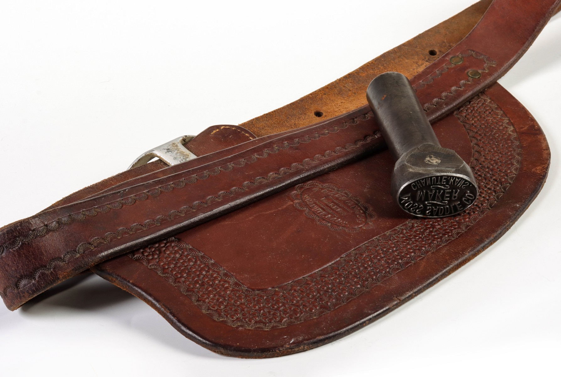 MOSS SADDLE CO IRON STAMP AND LEATHER FENDER