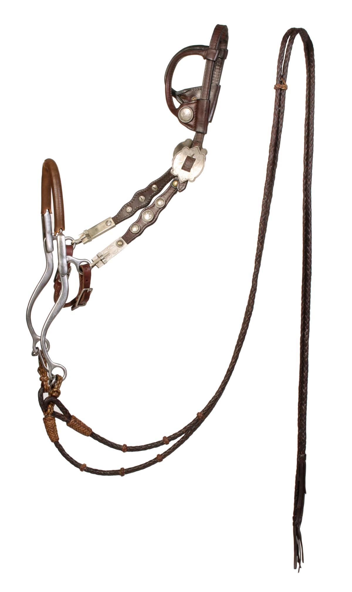 BRAIDED REIN BRIDLE WITH MEXICAN SILVER MOUNTS