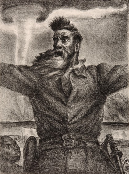 Benton wasn't the only one to draw upon his murals for print subject matter. This pencil signed lithograph by John Steuart Curry is a detail from that artist's spectacular allegory of Bleeding Kansas titled Tragic Prelude, a monumental installation in the rotunda of the Kansas State Capitol.
