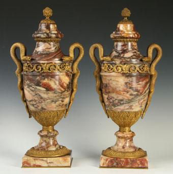 19th century bronze and marble cassoulets