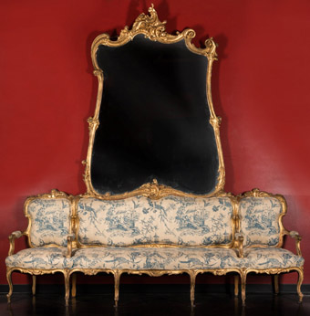 An Out-Sized Louis XV StyleGiltwood Canape de l'Amitie with Mirror120 x 114 inches