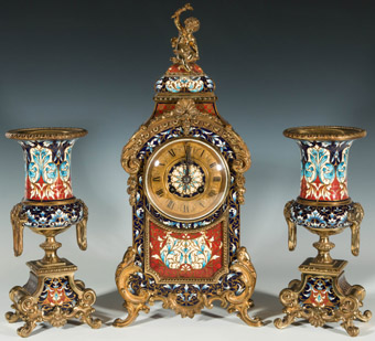 French Champleve Clock Set for Saulding & Co.