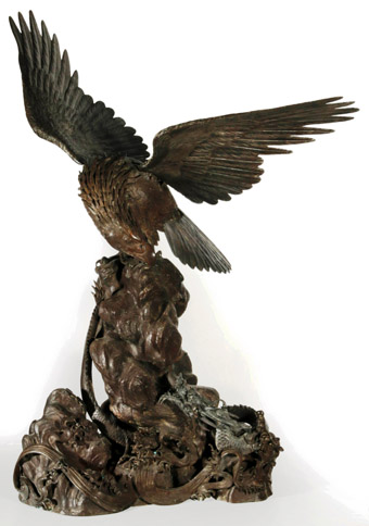 A Monumental 19th C. AsianBronze Eagle and Dragon