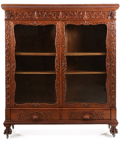 American Oak Bookcase with Lions