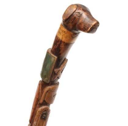 Early 20th C. Cane with Over 40 Carved Motifs in High Relief