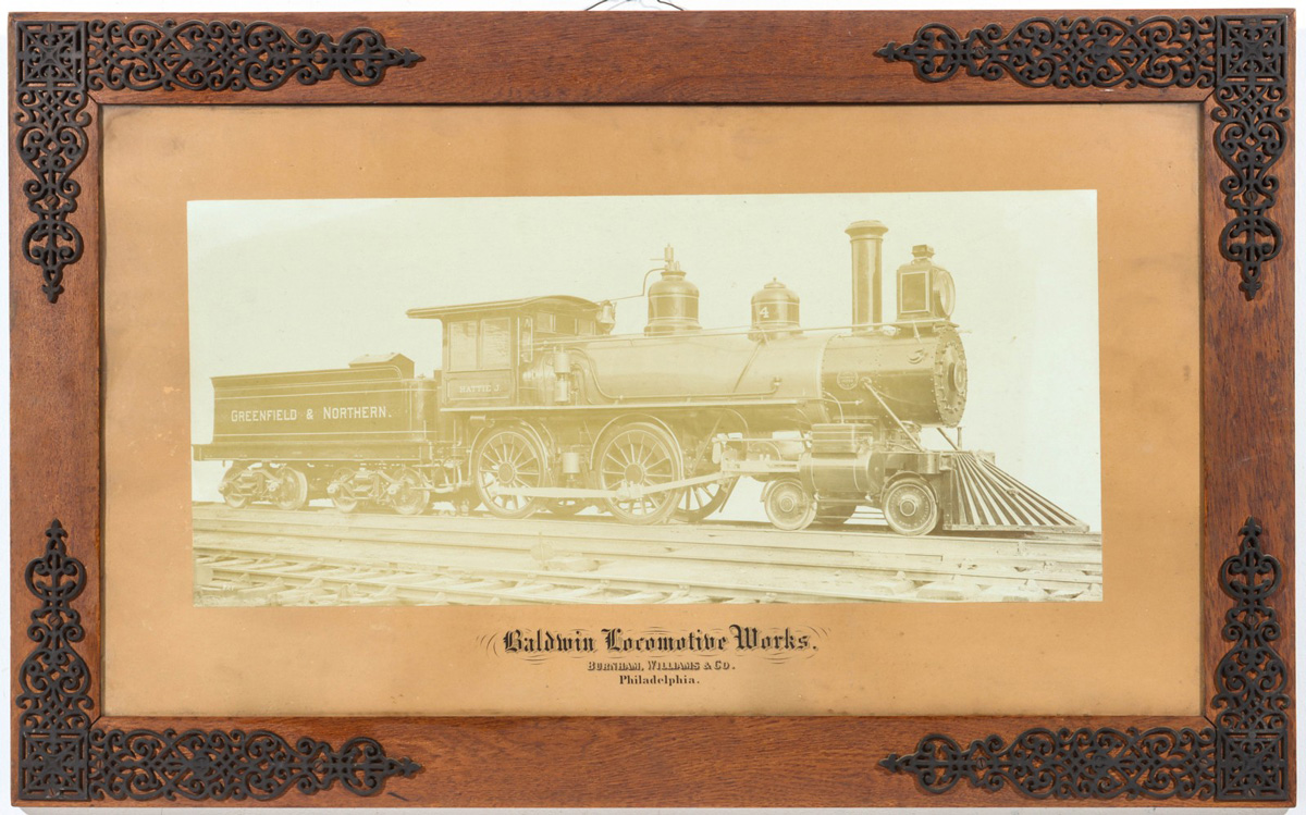 A Baldwin Locomotive Builder's Photograph in Original Frame with Ornate Brass Corners
