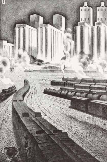 Louis Lozowick (1892‑1973) Granaries of Democracy, Pencil‑Signed Lithograph, Edition of 25, 1943