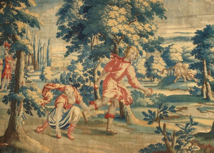 Detail of 17th Century Wool and Silk Tapestry depicting the race of Atalanta and Hippomenes