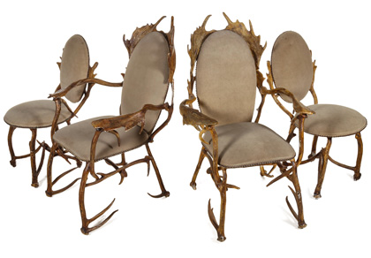 Four Arthur Court Cast Aluminum Faux Antler Chairs