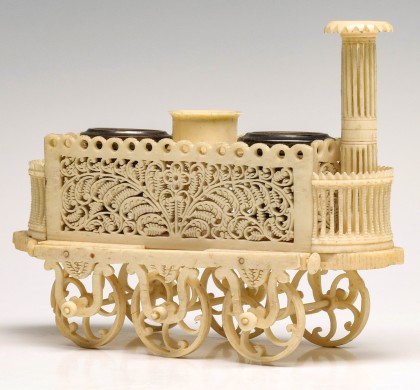 An Amazing Dieppe Inkwell in the Form of an Early Locomotive
