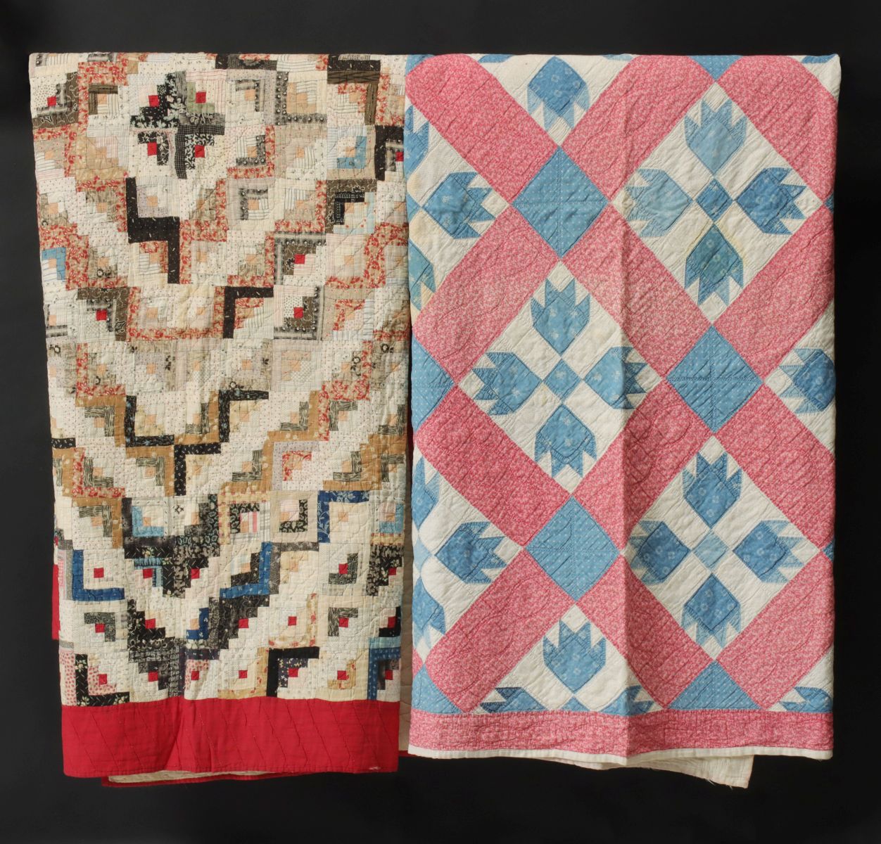 ANTIQUE 'LOG CABIN' AND 'BEAR'S PAW' QUILTS