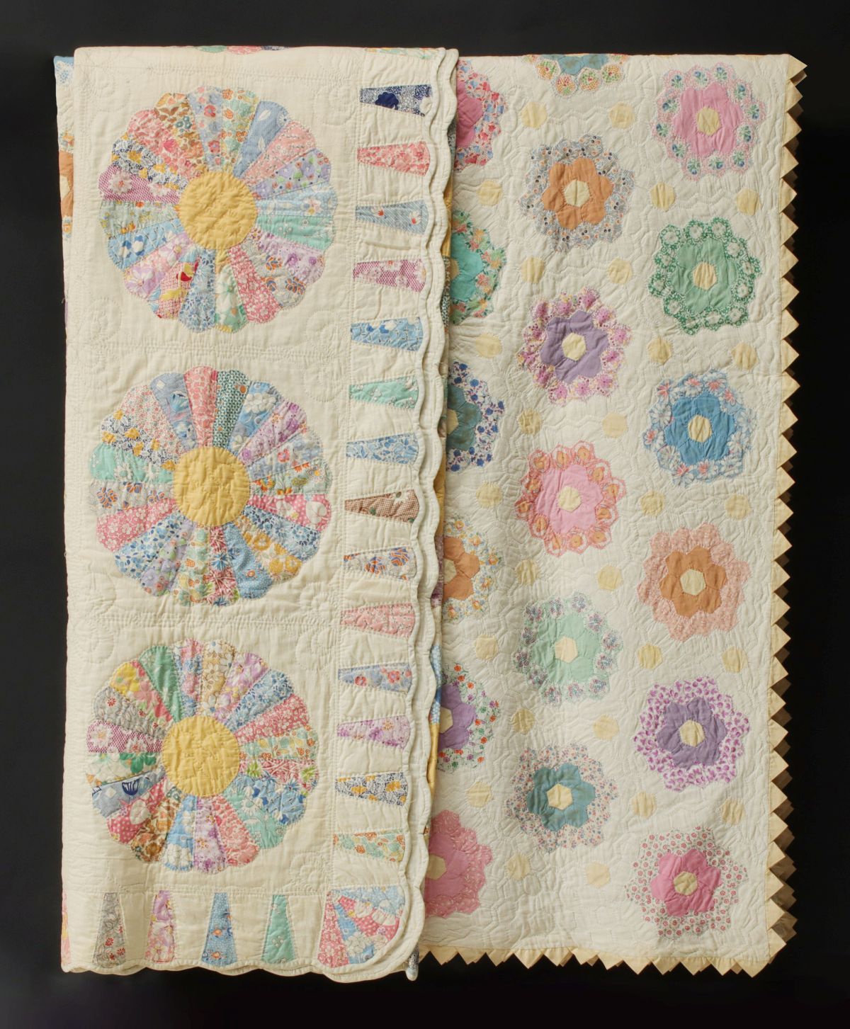 TWO VINTAGE FEEDSACK QUILTS