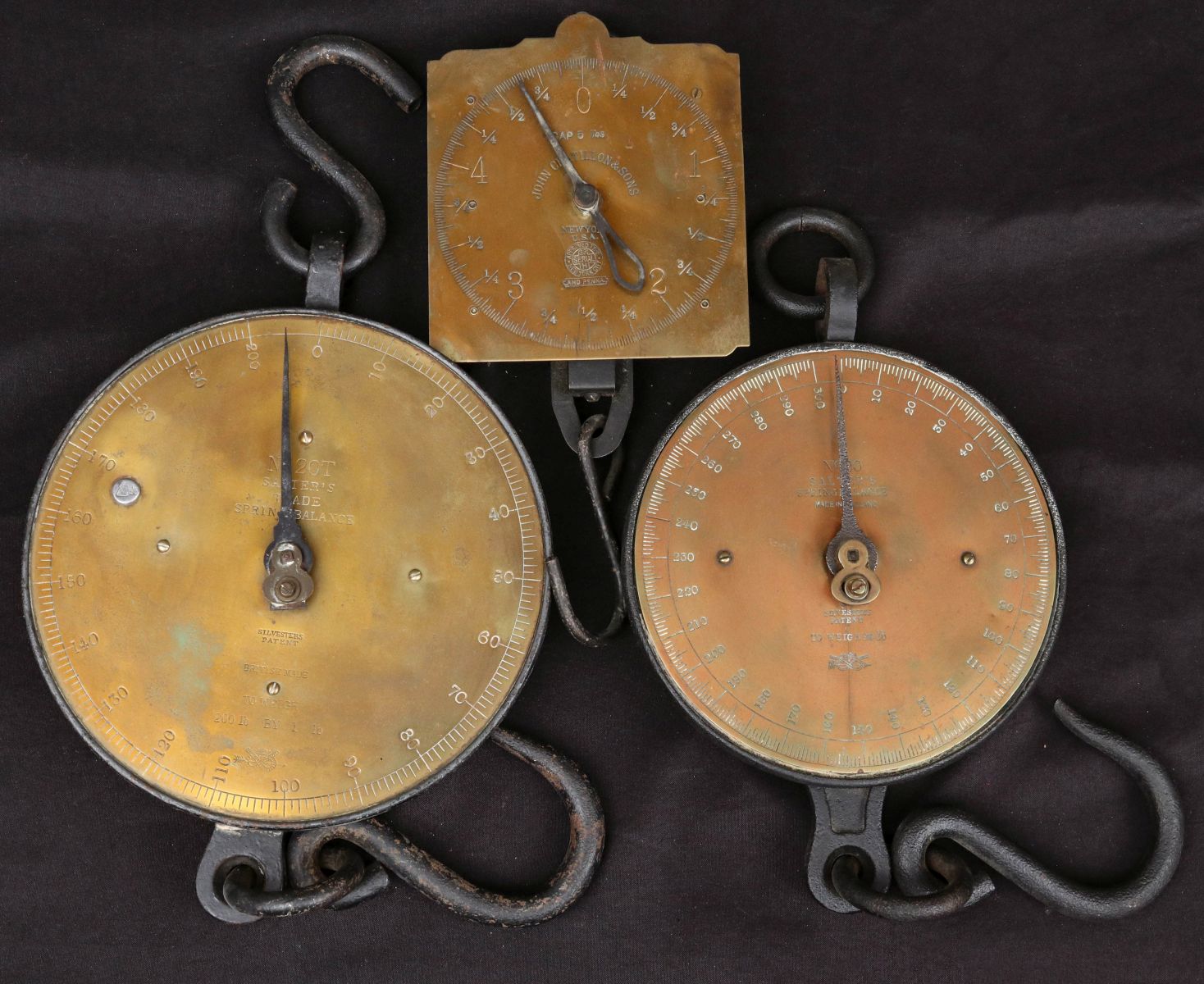 THREE UNUSUAL LATE 19TH CENTURY BRASS FRONT SCALES