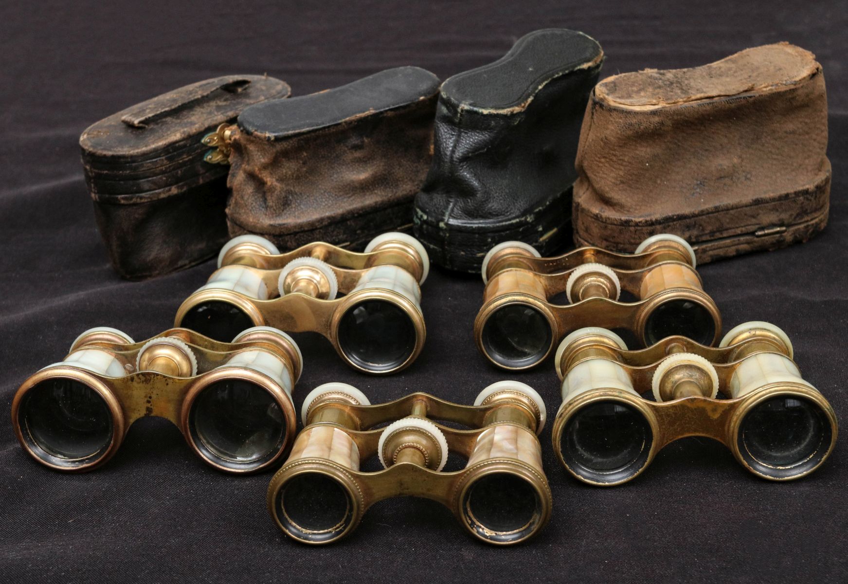 FIVE PAIR 19C FRENCH MOTHER OF PEARL OPERA GLASSES