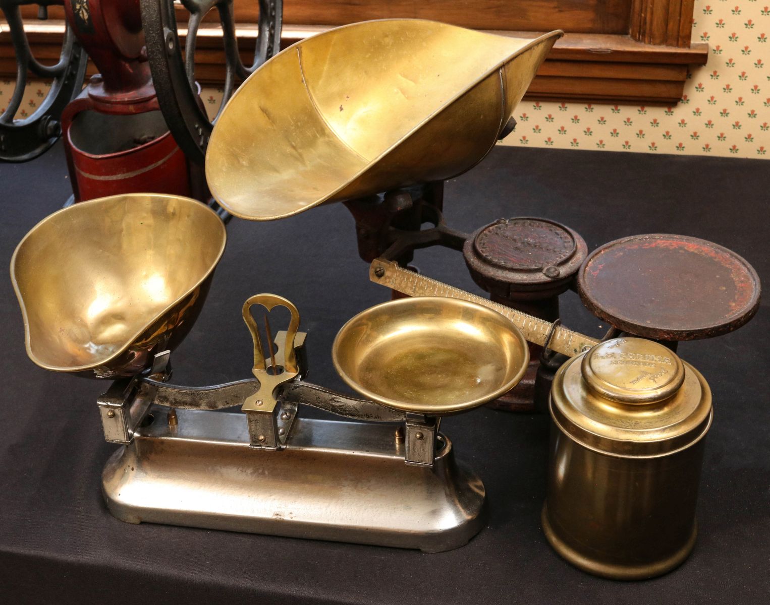 SETS OF SCALES WITH BRASS PANS, ONE DATED 1867
