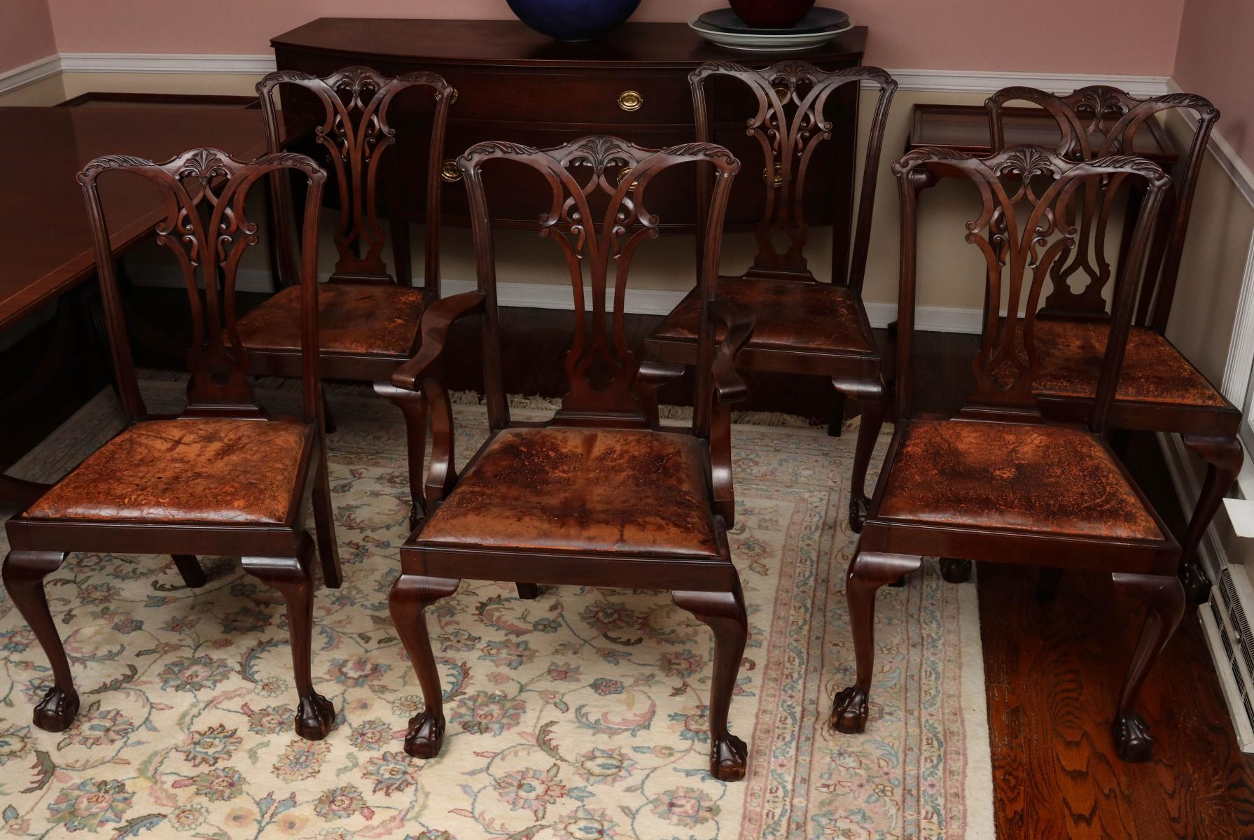 SIX HIGH QUALITY CHIPPENDALE DINING CHAIRS C 1900