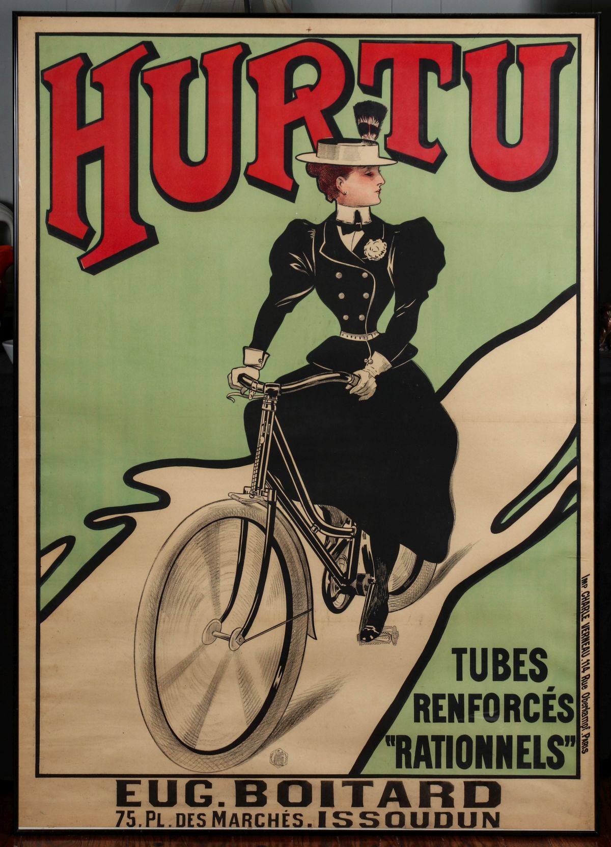 HURTU BICYCLES FRENCH ADVERTISING POSTER C. 1890