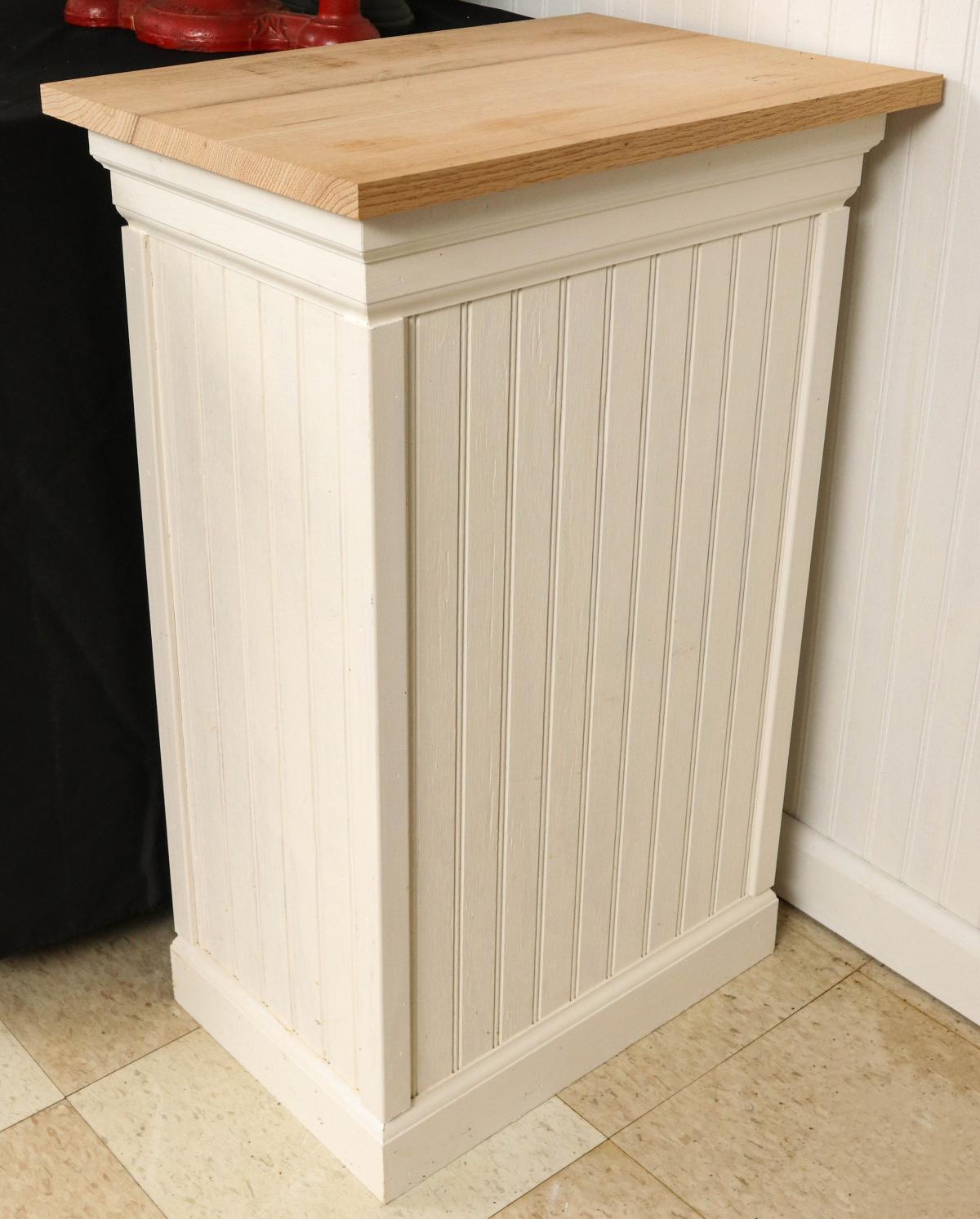A PAINTED WAINSCOTING PEDESTAL WITH PINE TOP