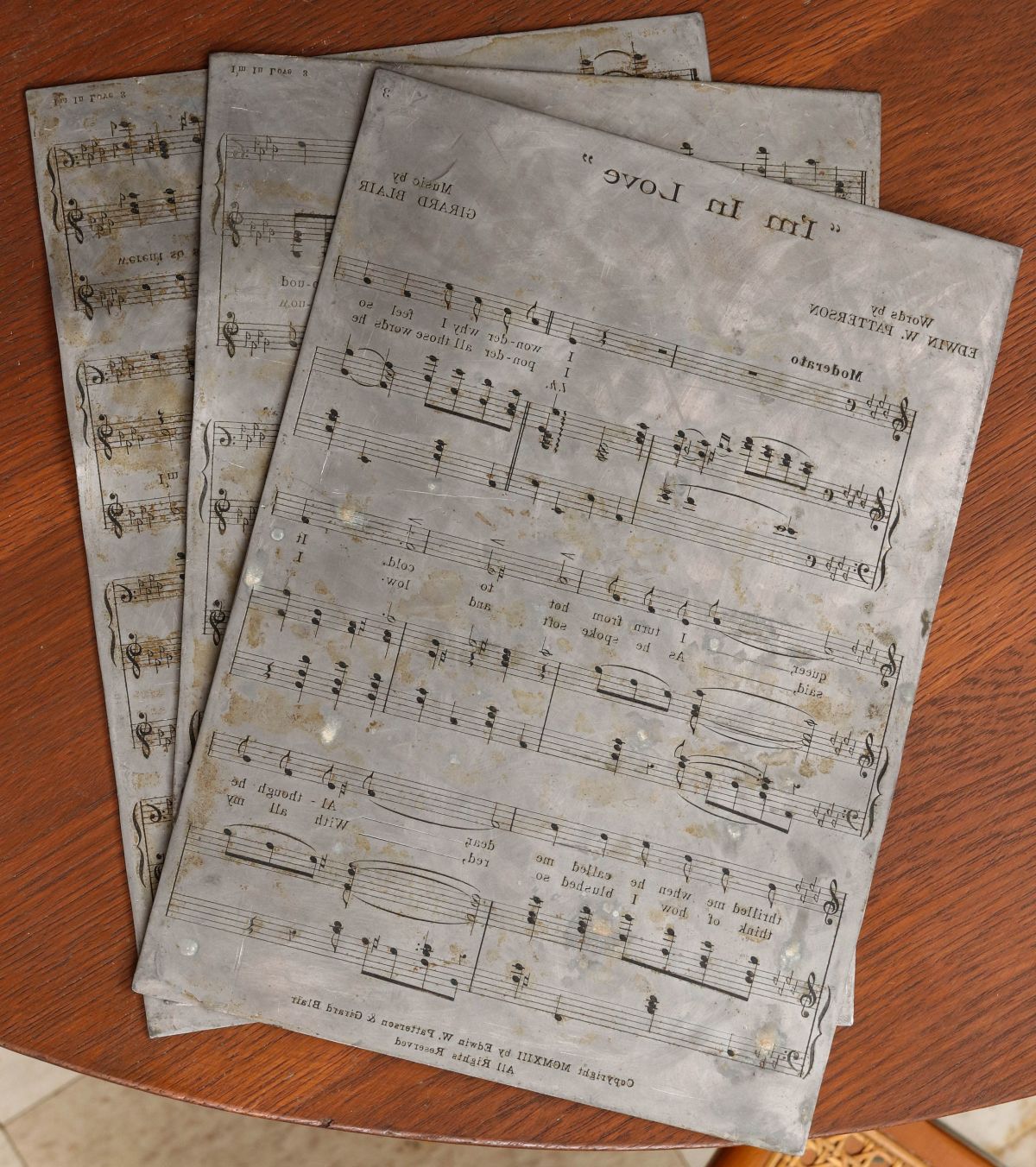 ZINC PLATES FOR PRINTED SHEET MUSIC 1913