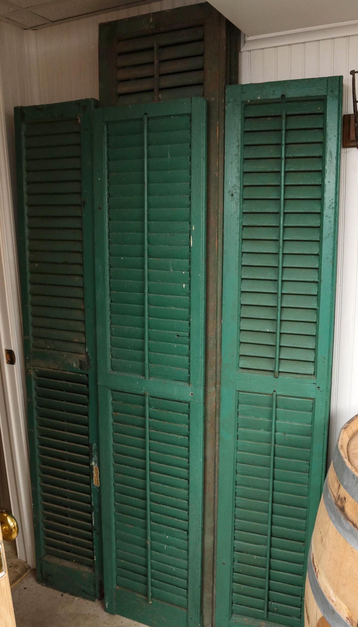 ANTIQUE HOUSE SHUTTERS IN OLD GREEN PAINT