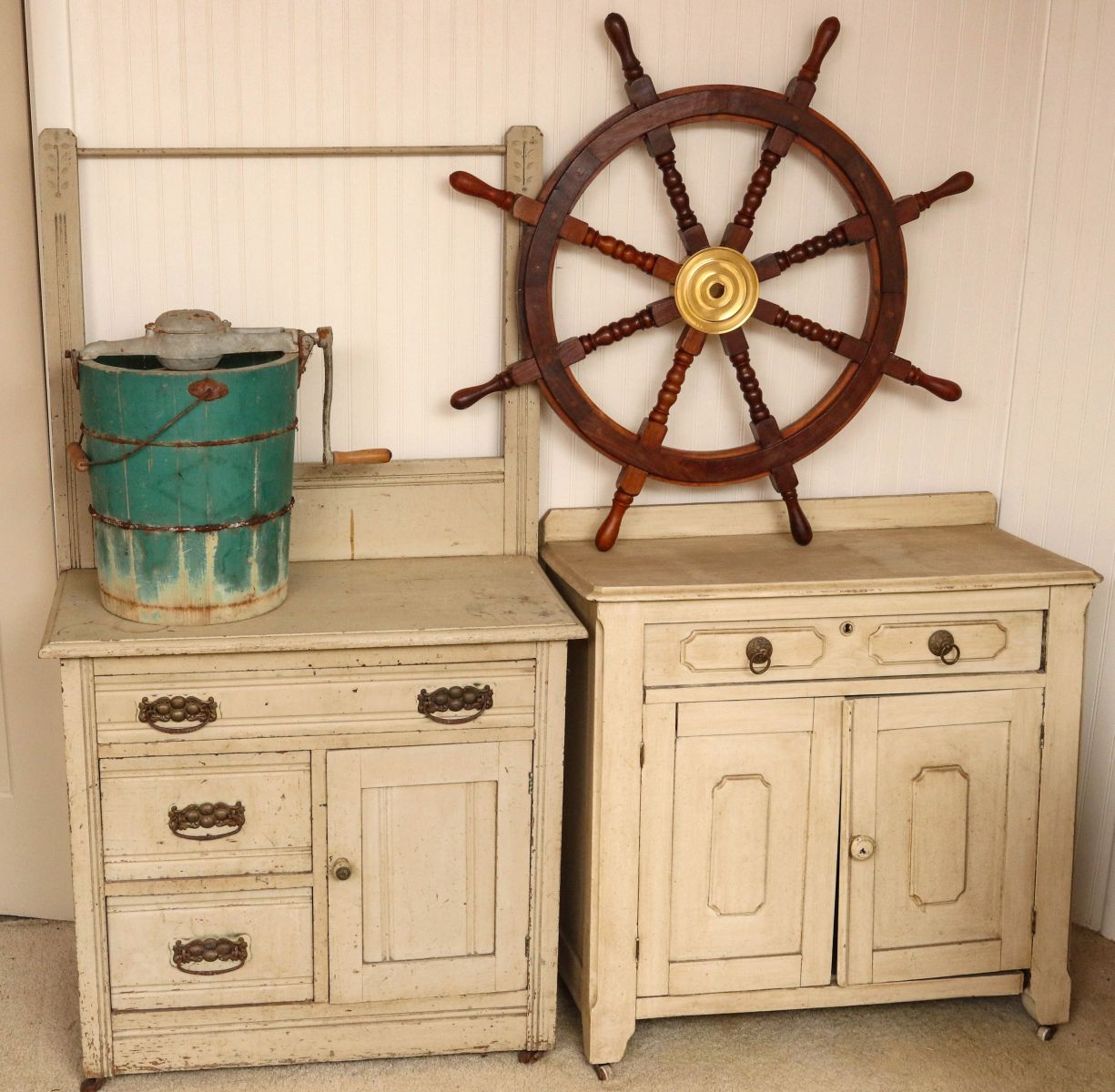 PAINTED FURNITURE, FAUX SHIP'S WHEEL AND MORE