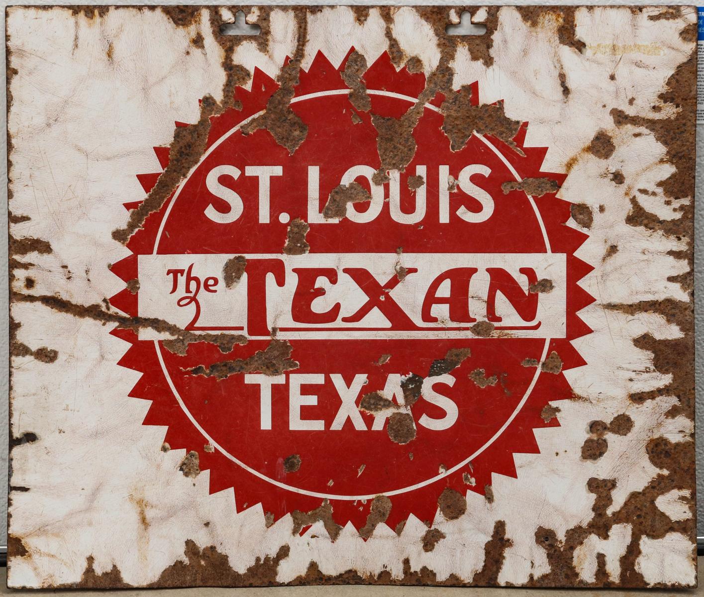 MISSOURI PACIFIC RR PORCELAIN SIGN FOR THE TEXAN