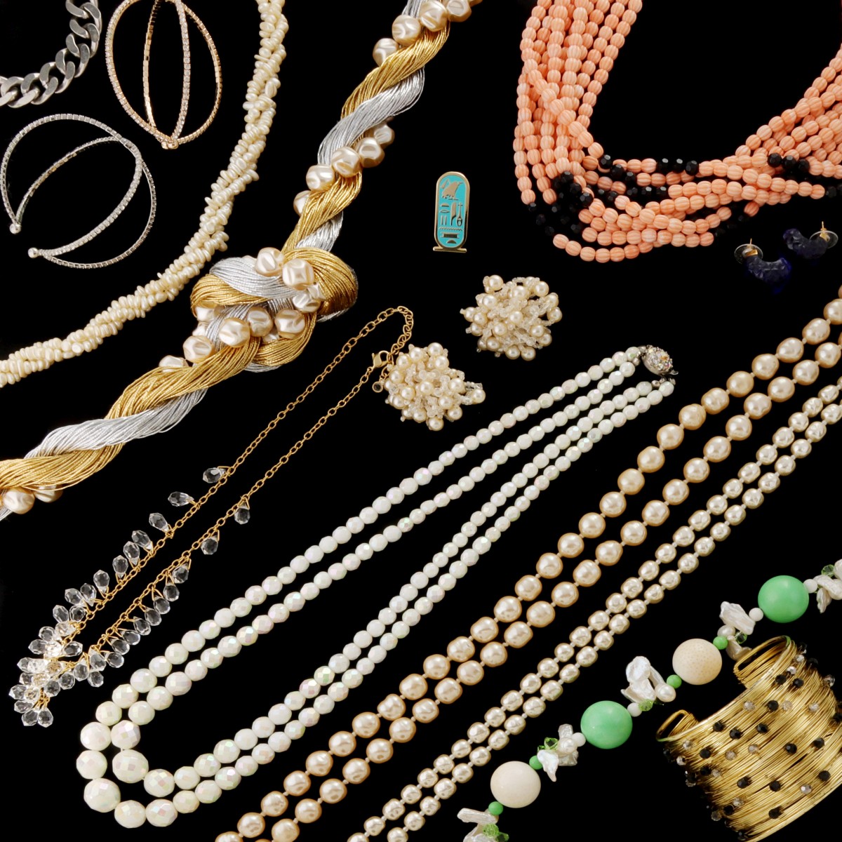 A COLLECTION OF CHANEL, HASKELL, LALIQUE JEWELRY