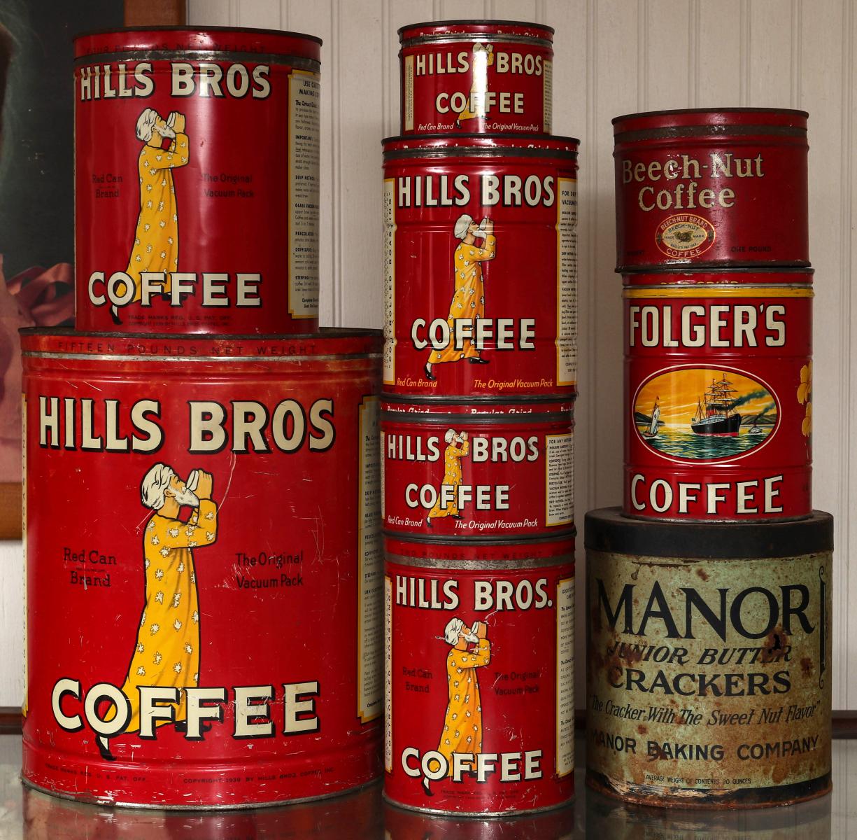 HILLS BROS COFFEE CANS 15 LB CAN TO 1 LB CAN SIZES