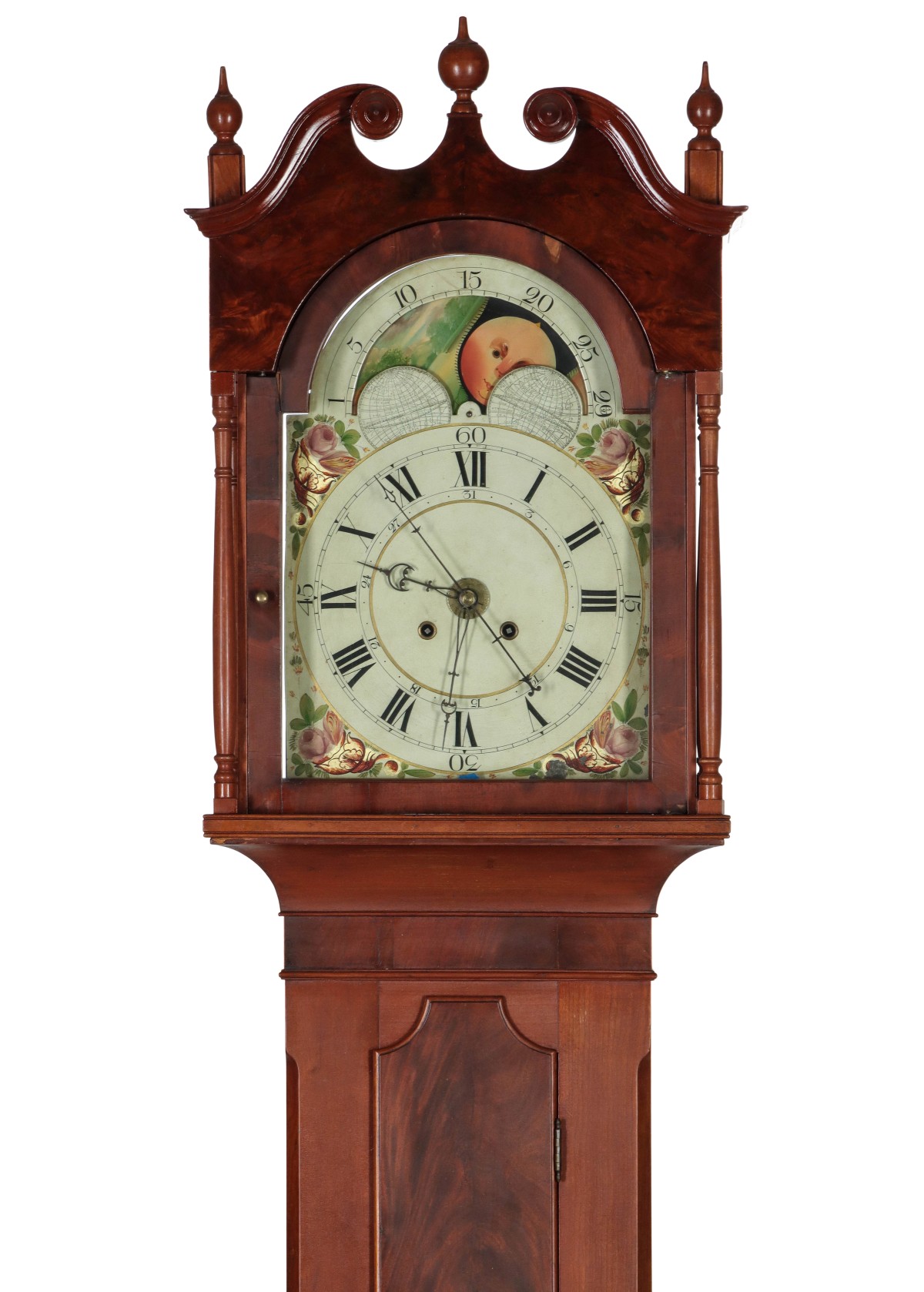 A FEDERAL CHERRY CASE MOON PHASE TALL CLOCK