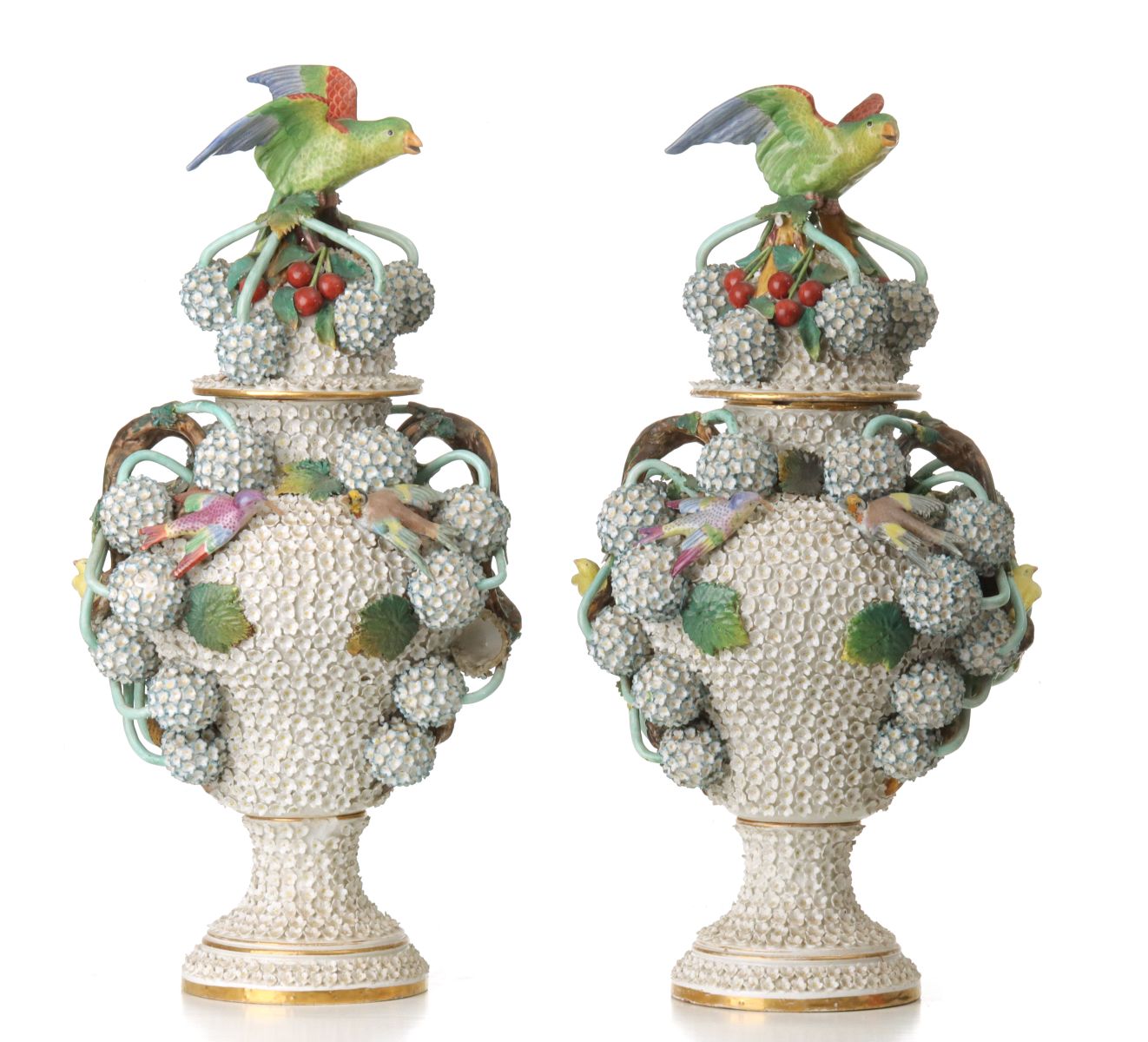A PAIR 19TH C. FRENCH PORCELAIN SNOWBALL VASES