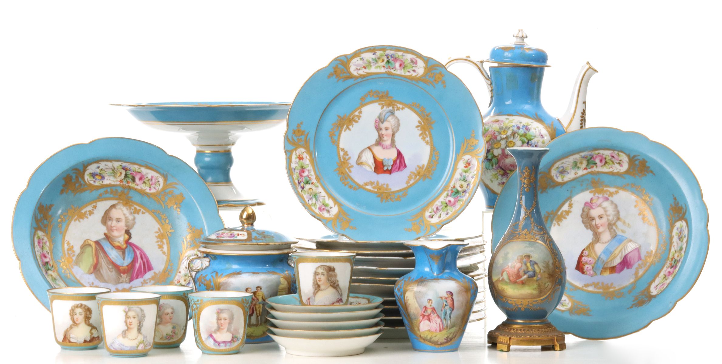 ASSEMBLED SERVICE OF SERVES AND SEVRES STYLE PORCELAIN